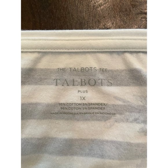 Talbots Classic Crewneck Blue White Floral 3/4 Sleeve Striped Tee Sz 1X - Picture 4 of 6